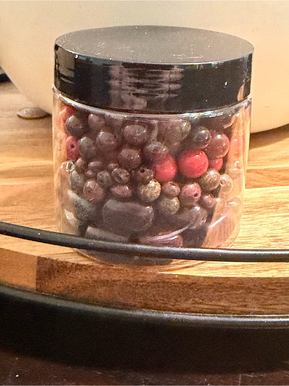 Jar of Red Stone and Glass Beads